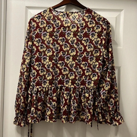Madewell Viola floral pansy drawstring ruffled peplum top - Picture 7 of 8